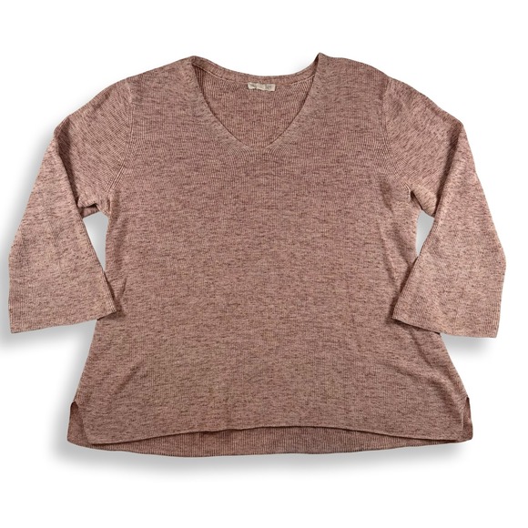 Eileen Fisher Sweaters - Eileen Fisher Organic Cotton Ribbed V-Neck Bell Sleeve Sweater Pink F18ORQ M